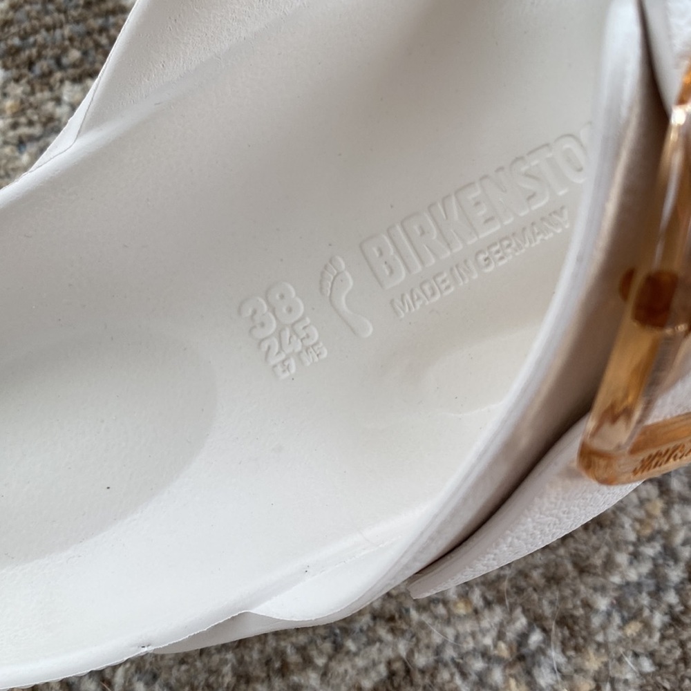 Birkenstock White Sandals with Gold Buckles - Picture 2 of 4